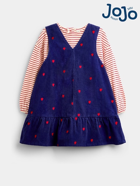 Navy Blue Rose Embroidered - Jojo Maman Bébé Pinny And Top Set