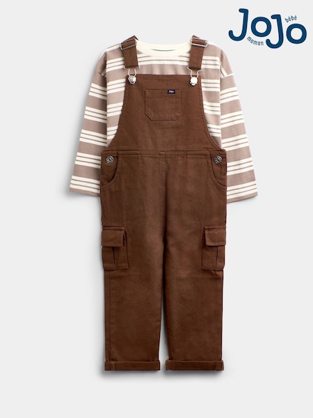 Brown Stripe - Jojo Maman Bébé Top & Twill Dungaree Set