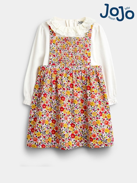 Rust Orange Ditsy Floral - Jojo Maman Bébé Cord Smocked Pinny & Body Set