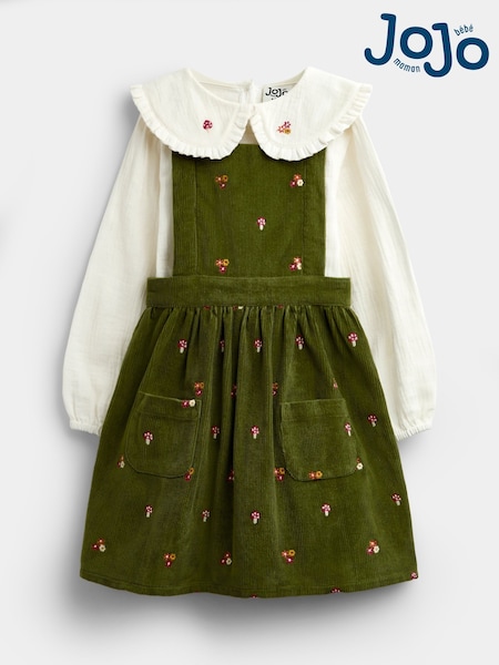 Khaki Green Woodland - Jojo Maman Bébé Embroidered Cord Pinafore & Blouse Set