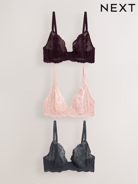 Purple/Pink/Grey - Dd+ Lace Bras 3 Pack