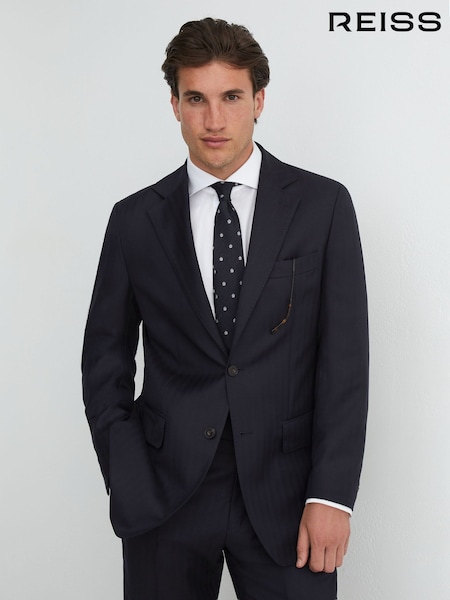 Әскери-теңіз күштері - Classic Fit Reiss Success Wool Single-breasted Shadow-stripe Suit Blazer