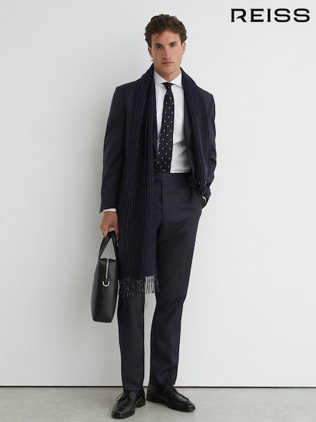 Granatowy - Classic Fit Reiss Success Wool Shadow-stripe Suit Trousers