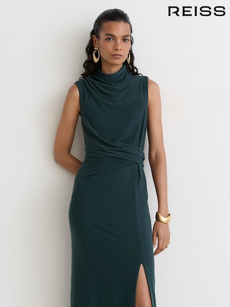 Vert bleu sarcelle - Reiss Dylan Draped-detail Sleeveless Maxi Dress