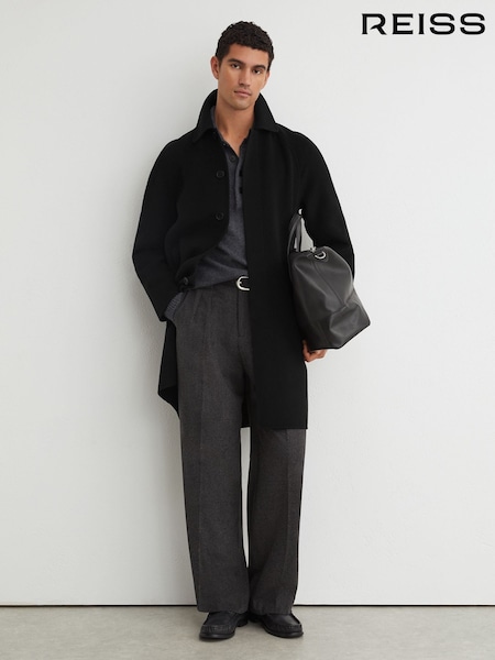 Black - Regular Reiss Mccullough Wool-blend Single-breasted Raglan Overcoat