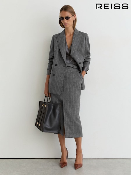 Boz - Reiss Astrid Wool Pinstripe Belted Pencil Skirt