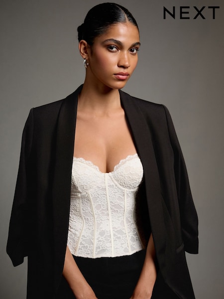 Ecru - Sleeveless Floral Lace Corset Top