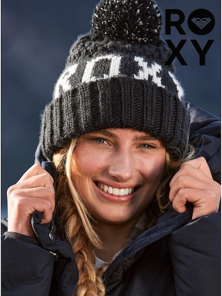 Roxy Black Tonic Logo Knitted Pom Beanie Hat (Y94690) | 99 QAR