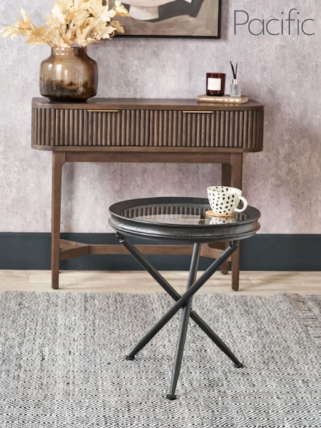 Pacific Elwood Glass And Fir Wood Effect Side Table