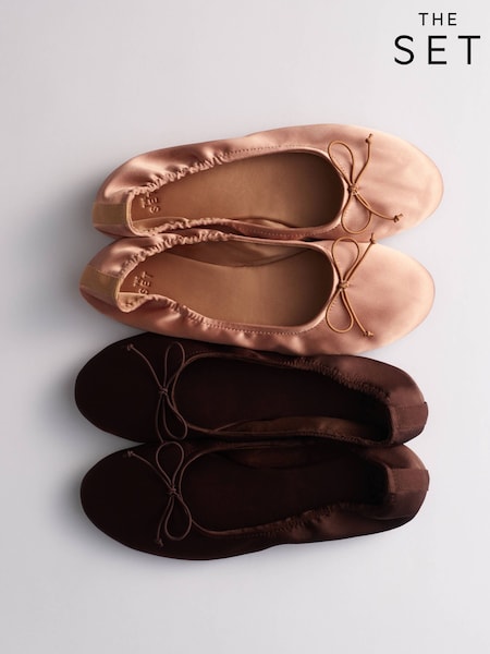 브라운/핑크 - The Set 2 Pack Satin Bow Ballet Flats