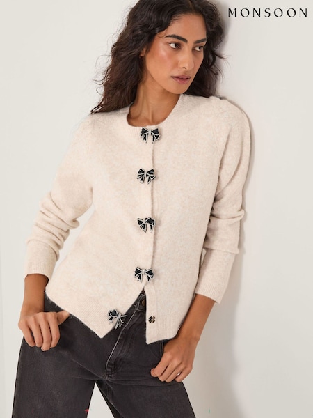 Monsoon Cream Bee Embellished Bow Cardigan (Y95319) | €87