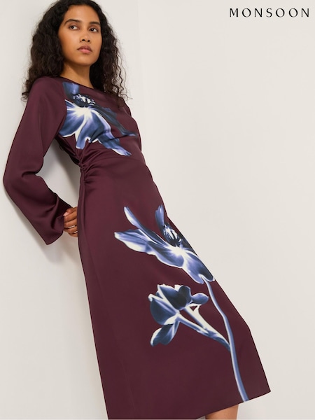 Monsoon Red Polly Floral Print Midi Dress (Y95324) | AED923