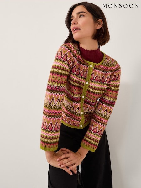 Monsoon Pink Fiona Fair Isle Pattern Cardigan (Y95347) | R$ 680