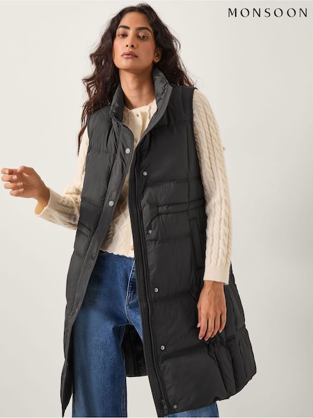 Monsoon Black Nelly Long Padded Gilet (Y95348) | R$ 1.085