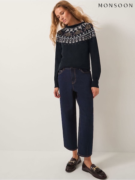 Monsoon Black Fia Hotfix Fair Isle Pattern Jumper (Y95349) | €99