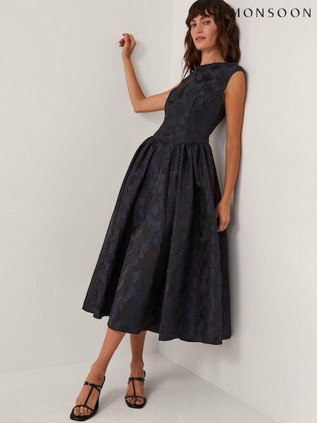 Monsoon Blue Jayda Sleeveless Floral Jacquard Midi Dress (Y95351) | AED1,066