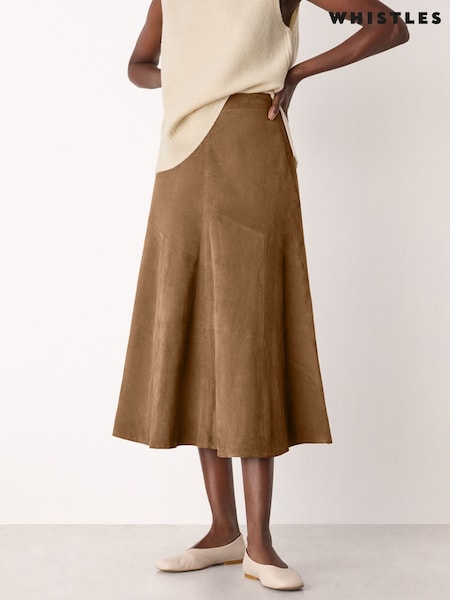 Whistles Nude Zig Zag Panel Suede Skirt (Y95390) | AED2,032