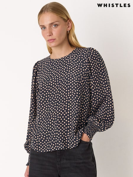 Whistles Black Spot Shirred Cuff Blouse (Y95399) | €113