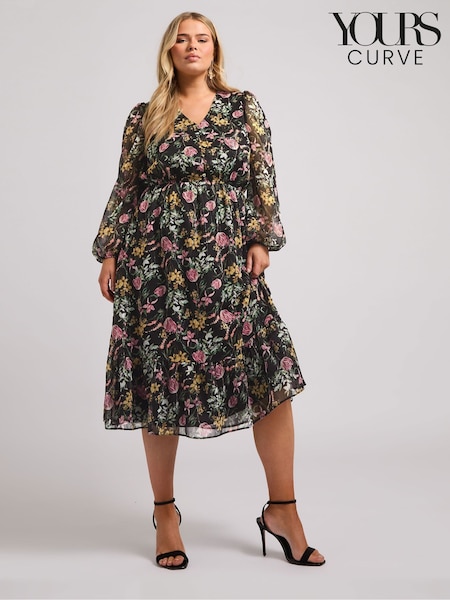 Yours Curve Black London Floral Midaxi Dress (Y95415) | €78