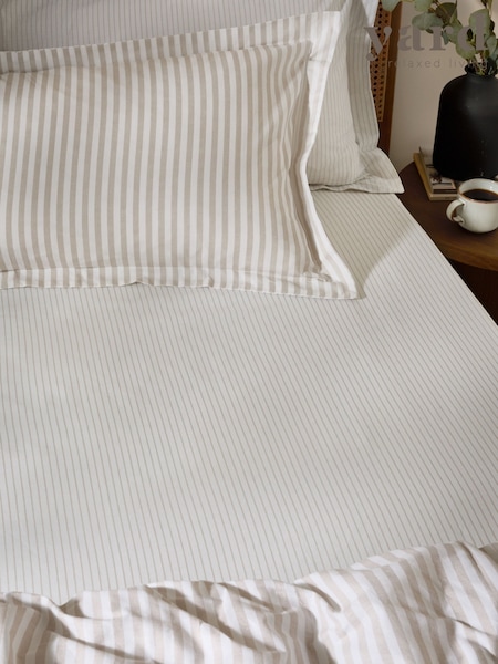 Yard Natural Hebden Narrow Stripe Cotton Fitted Sheet (Y95452) | SGD 33 - SGD 50