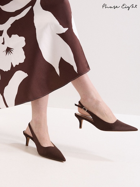 Phase Eight Brown Satin Heeled Shoes (Y95575) | AED577