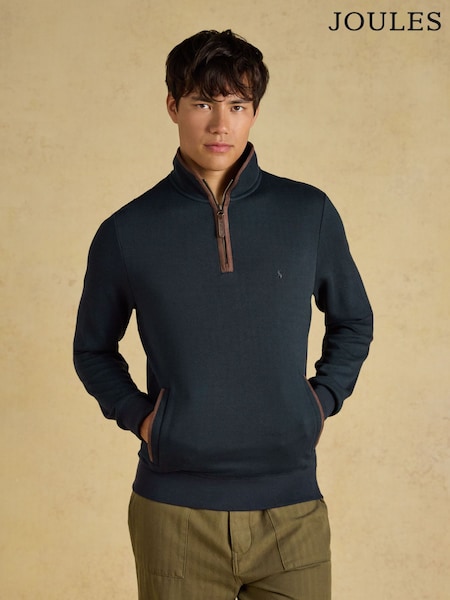 Navy - Regular Joules Herringbone Quarter Zip Sweatshirt