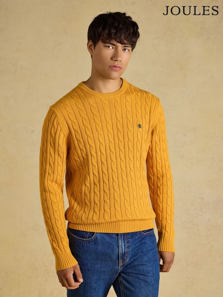 Dilaw - Regular Joules Crew Neck Cotton Cable Knit Jumper