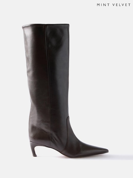 Mint Velvet Brown Piper Leather Long Boots (Y95721) | €253