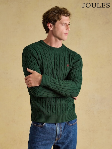Verde - Regular Joules Crew Neck Cotton Cable Knit Jumper