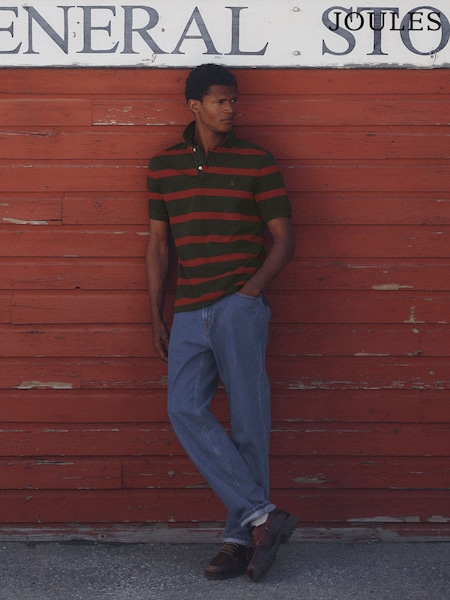 Green & Orange Striped - Short Sleeve Joules Woody Cotton Pique Polo Shirt