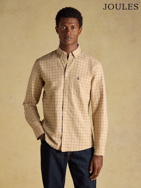 Oatmeal - Regular Joules Checked Classic Fit Cotton Oxford Shirt