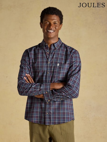 Navy & Red - Regular Joules Checked Classic Fit Cotton Oxford Shirt