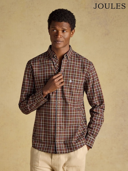 Chocolate Brown - Regular Joules Checked Classic Fit Cotton Oxford Shirt