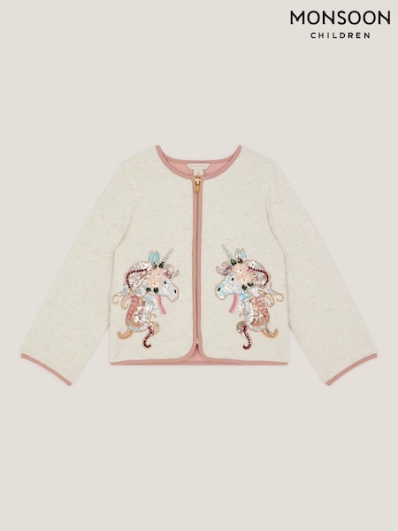 Monsoon Cream Unicorn Embellished Quilted Jacket (Y96009) | €48 - €53