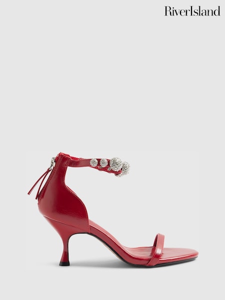 River Island Red Embellished Anklet Heeled Sandals (Y96101) | AED268