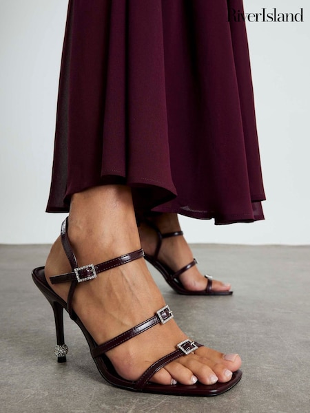 River Island Red Embellished Heel Strappy Sandals (Y96134) | AED268