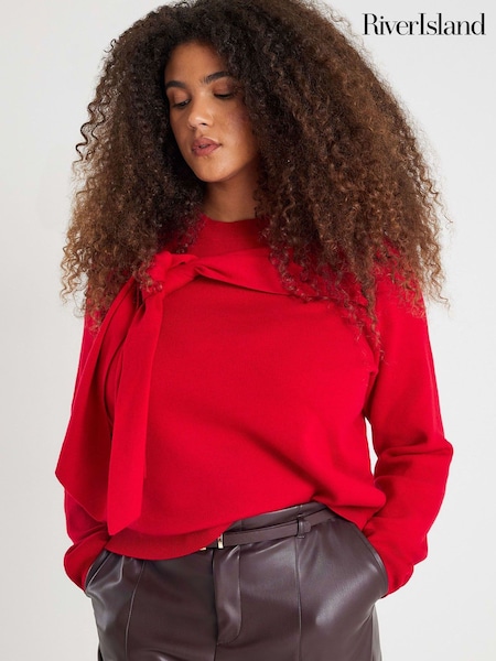 River Island Red Mono Tipped Bow Jumper (Y96158) | €50