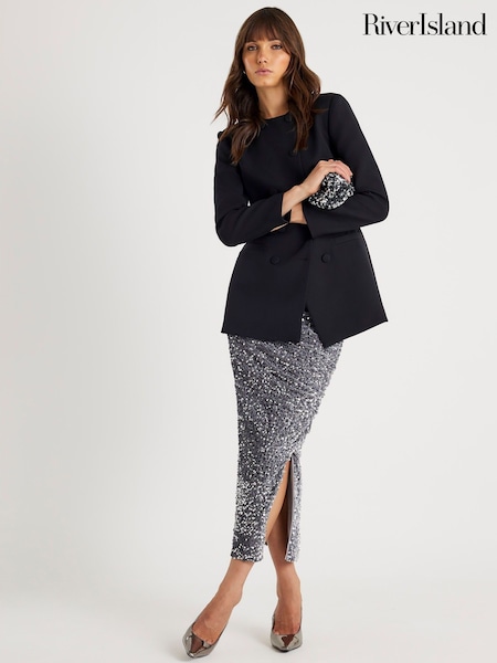 River Island Ruched Side Velvet Sequin Midi Skirt (Y96171) | 65 €