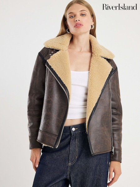 River Island Brown Ultimate Aviator Jacket (Y96204) | €113