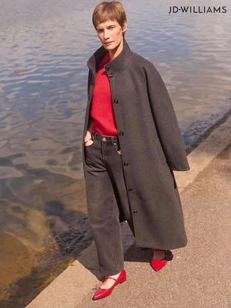 JD Williams Grey Funnel Neck Wool Blend Longline Coat (Y96421) | €131