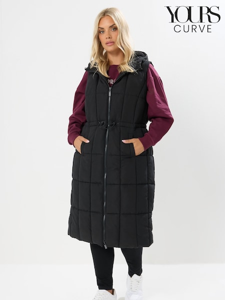 Yours Curve Black Midi Micro Fibre Gilet (Y96510) | €89