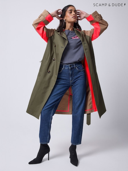 SCAMP & DUDE Green Colour Block Trench Coat (Y96604) | €282
