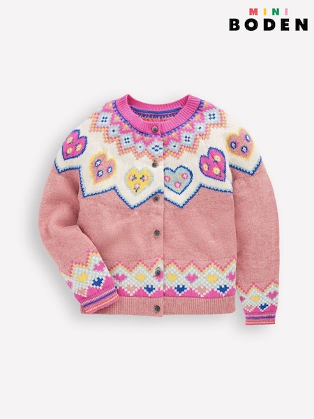 Boden Pink Heart Edie Fair Isle Cardigan (Y96664) | €47 - €53