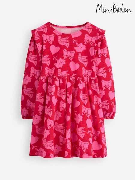 Boden Red Posie Long Sleeve Jersey Dress (Y96674) | AED134 - AED157