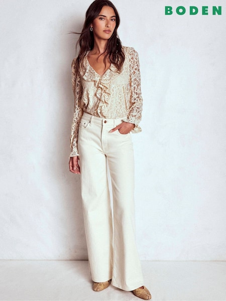 Boden Cream Ruffle Detail Lace Blouse (Y96724) | €108