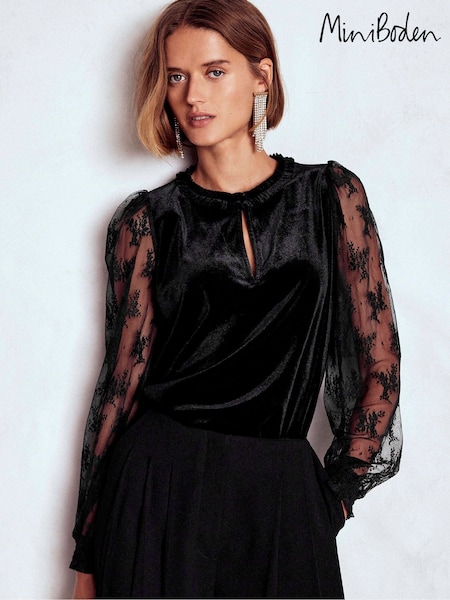 Boden Black Mixed Media Puff Top (Y96775) | €75