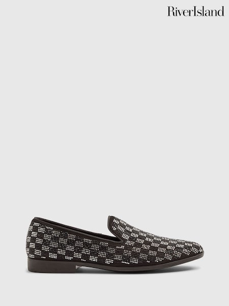 River Island Silver Checkerboard Slip On Loafers (Y96827) | €79