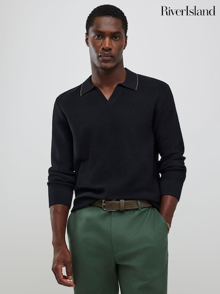 River Island Black Texture Open Collar Jumper (Y96856) | €48