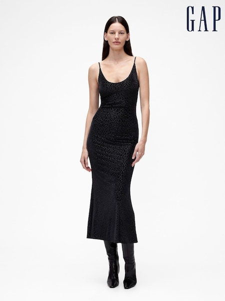 GapStudio Black Burnout Velvet Leopard Slip Dress (Y96988) | €260