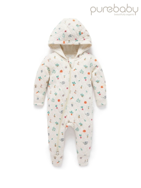 Purebaby Natural Hooded Quilted Zip Pramsuit (Y97200) | €52